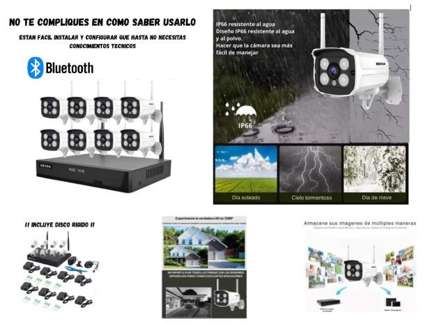 &uu KIT 8 CAMARA IP SEGURIDAD + DVR WIRELESS S001